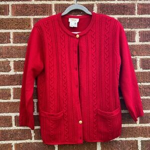 Vintage Talbots 100% Pure Wool Red Cardigan Sweater Small Petite Missing Buttons